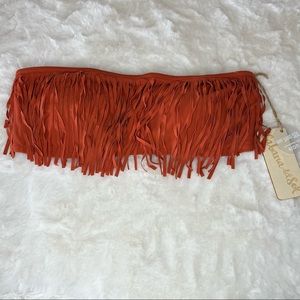 NEW Cabana Del Sol Burnt Orange Fringe Bandeau Bikini Top Size L